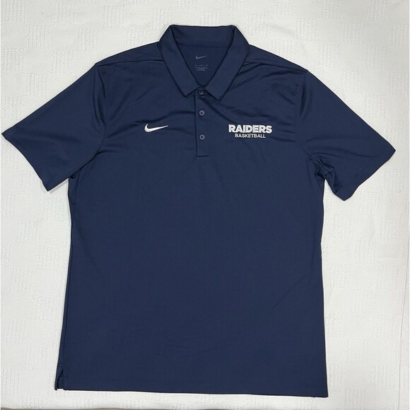 Nike Drifit Polo Short Sleeve Navy Blue Size L Raiders Basketball - Picture 1 of 5